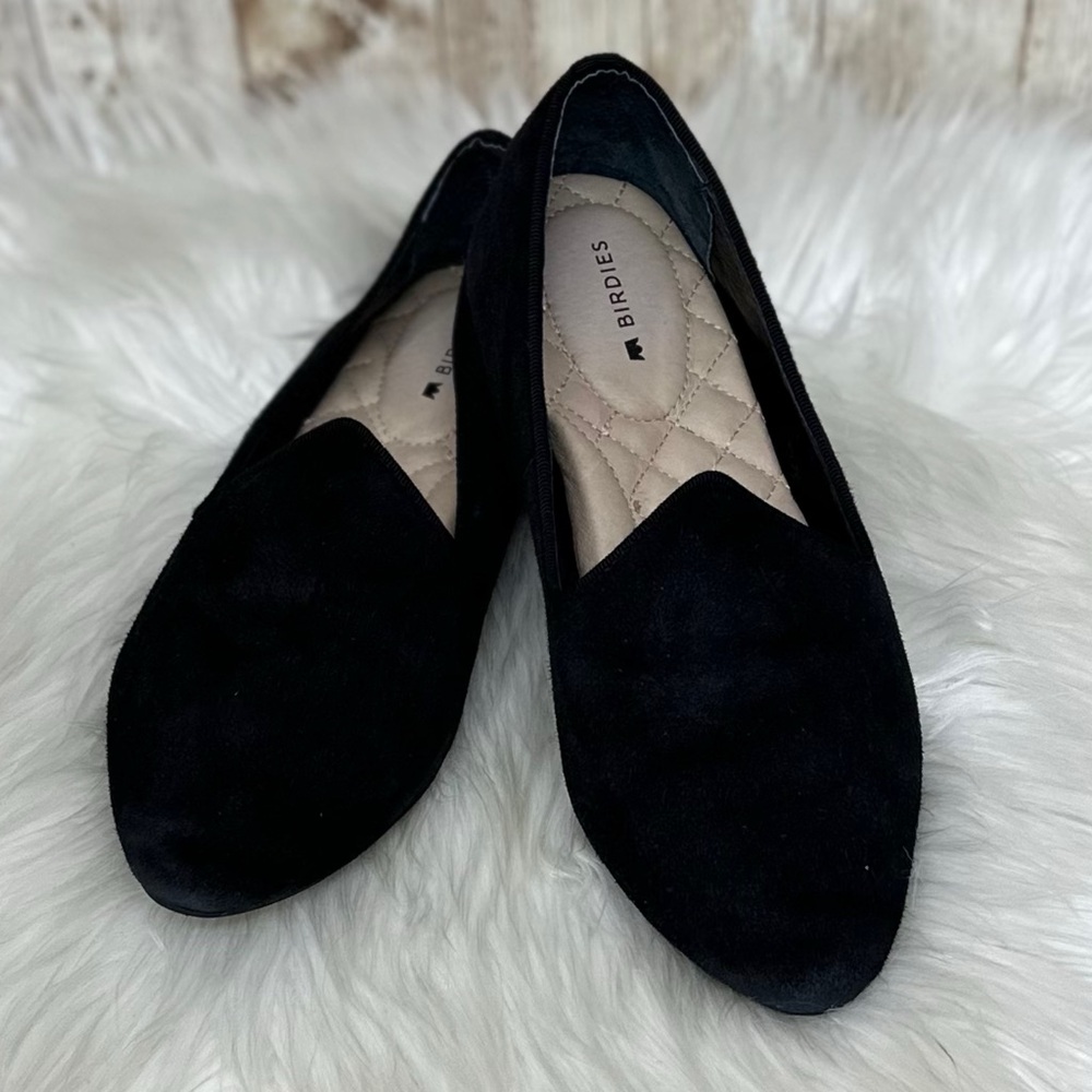 Birdies The Heron Flat in Black Suede Leather [S6142]